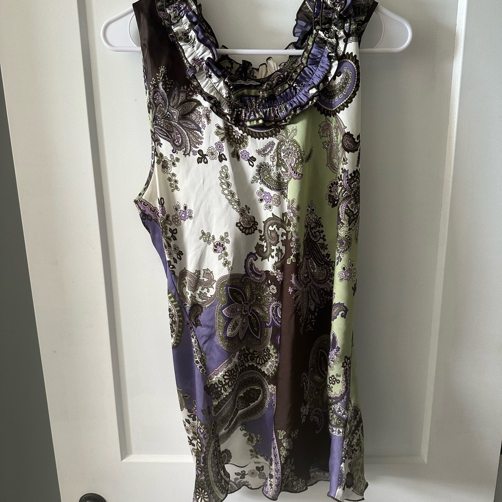 Signature by Larry Levine Purple and Brown Paisley XL Blouse